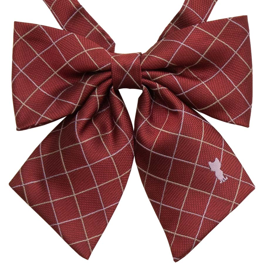 2K50012-19　チェックdesリボンえんじ