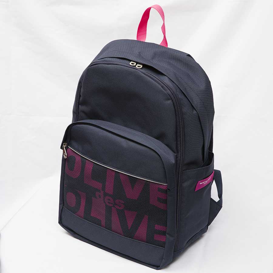 OLIVE des OLIVE  2K30025-88 メッシュポケット付きロゴデイパック(紺×ピンク)