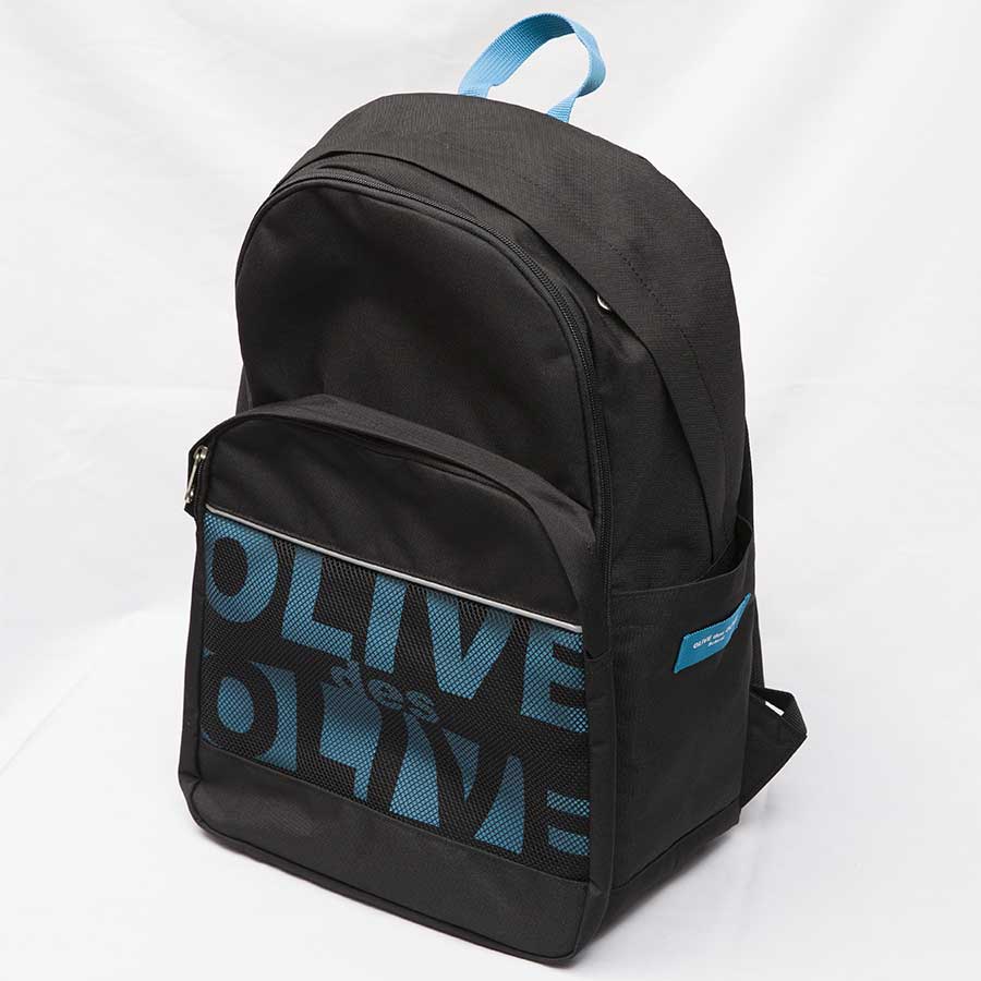 OLIVE des OLIVE  2K30025-09 メッシュポケット付きロゴデイパック(黒×ブルー)