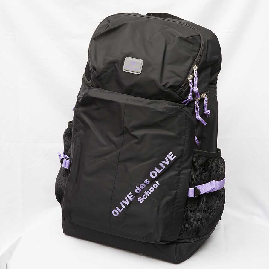 OLIVE des OLIVE  2K30019-10 シューズポケット付きデイパック(黒×紫)