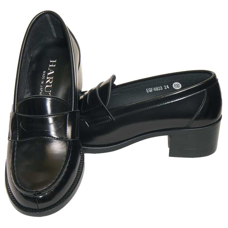 HARUTA #4603 ヒールアップ（45mm）ローファー（3E）黒