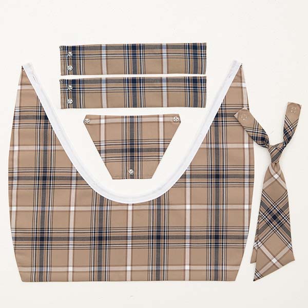 RISA TRITON ～ 直線浅型 ベージュ紺チェックえり【タイ付き】