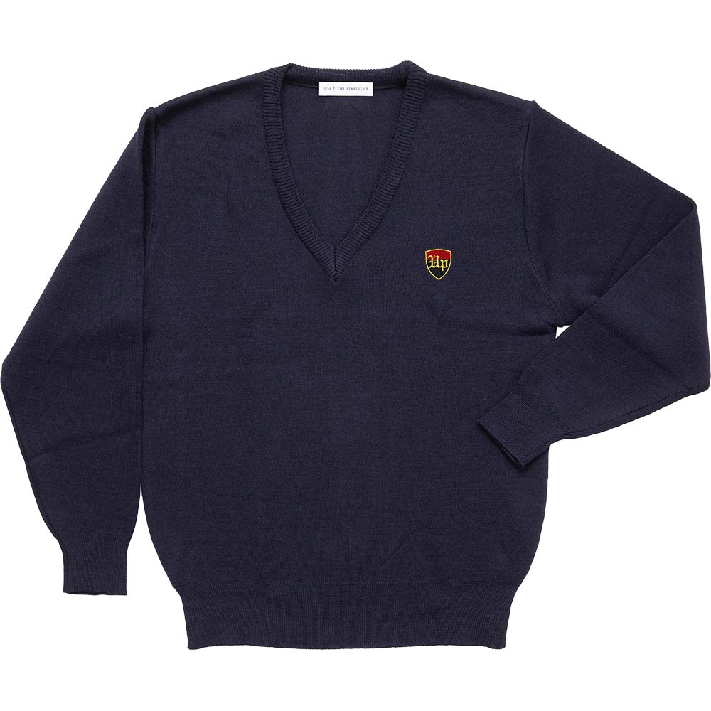 アップ高等学院 ロゴ入りウール混セーター（紺）