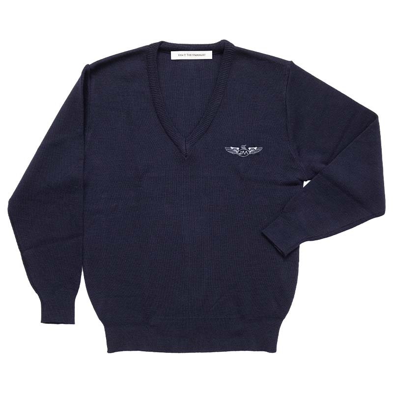 日本航空高校通信制過程　ロゴ入りウール混セーター（紺）