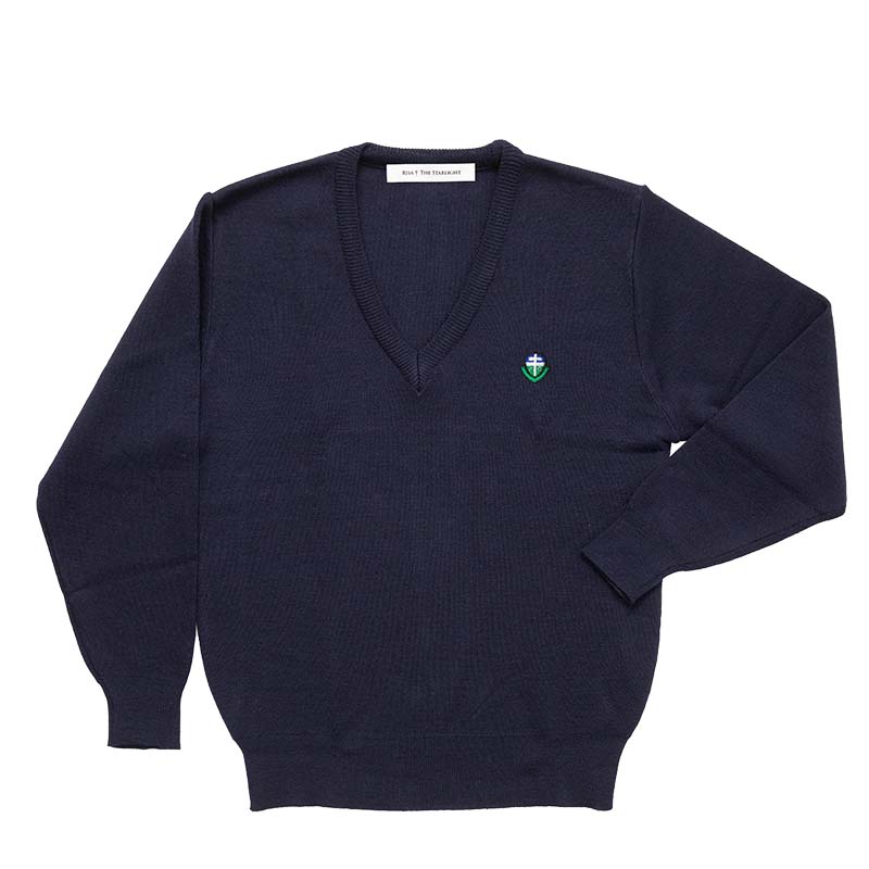 キッカケ学園高等部　ロゴ入りウール混セーター（紺）